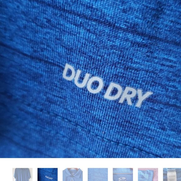 Mens Polo Shirt XL 100% Polyester Blue with thin black stripes - Picture 2 of 7